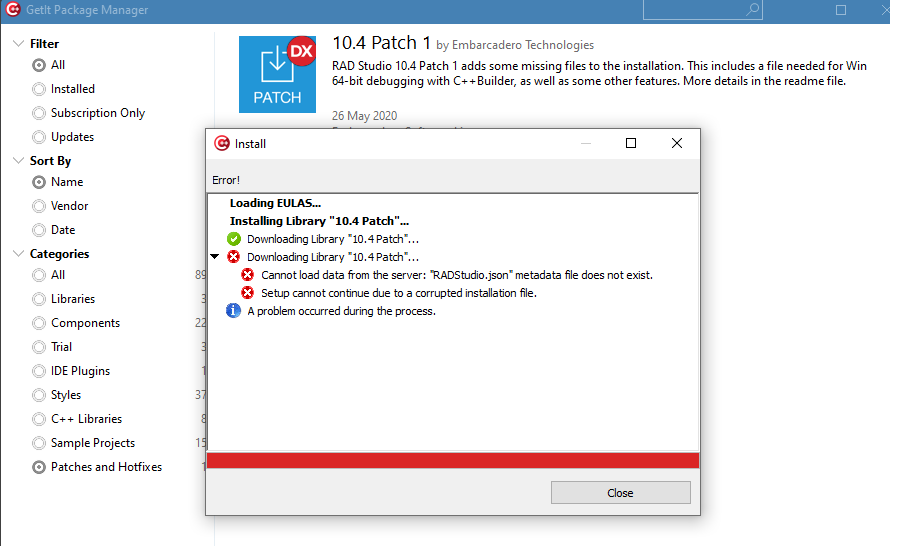 GetIt Error - offline mode
