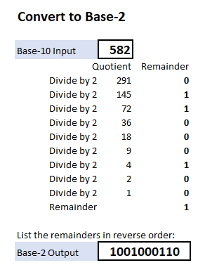 Convert from base-10 to base-2