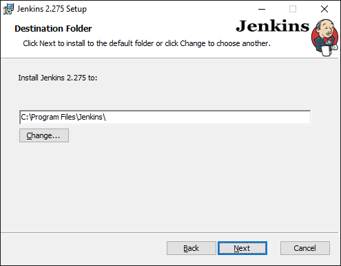 Jenkins Installer Wizard destination folder