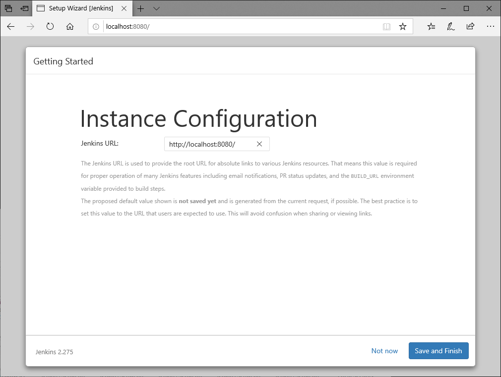 Jenkins Browser Setup Wizard - instance configuration