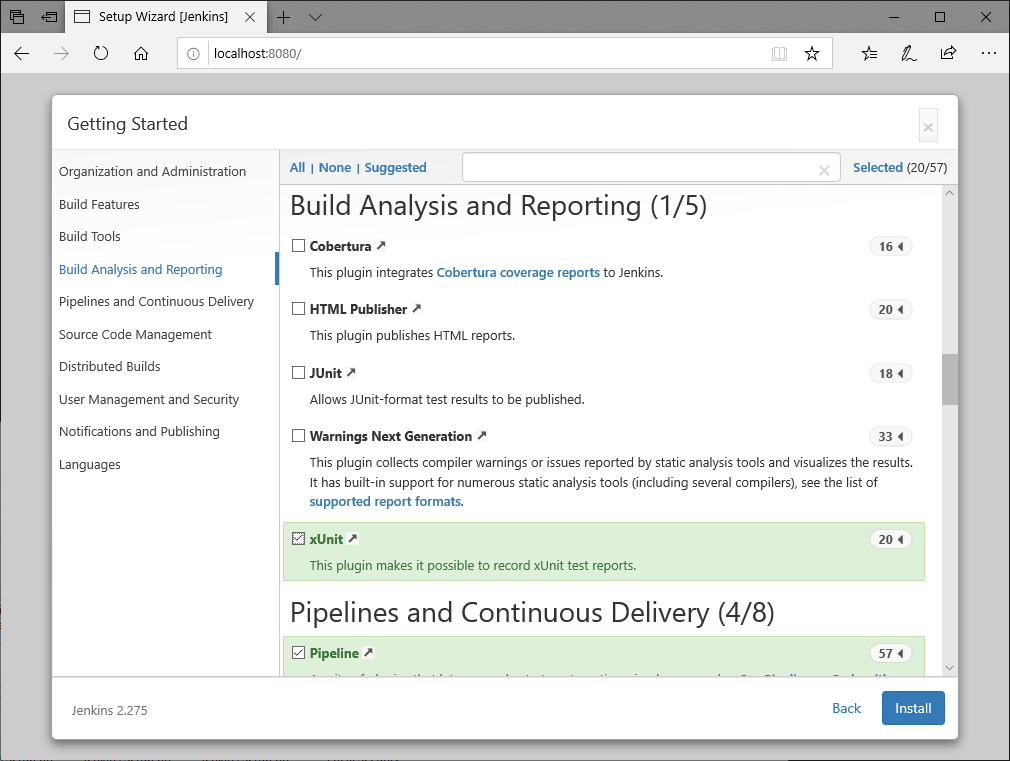 Jenkins Browser Setup Wizard - configure plugins