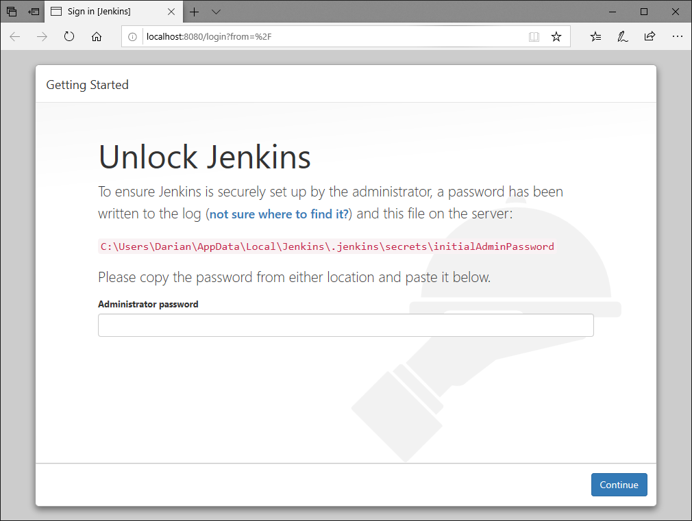 Jenkins Browser Setup Wizard - unlock jenkins