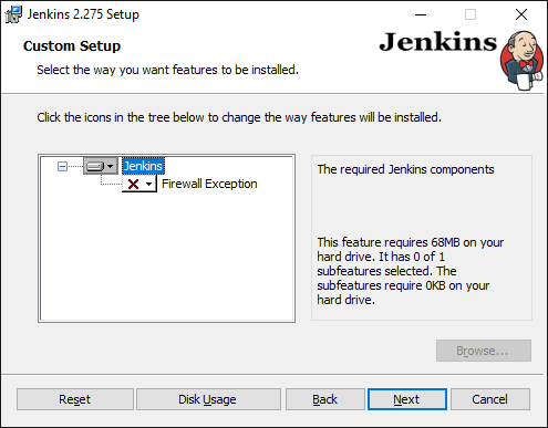 Jenkins Installer Wizard custom setup for adding exception to firewall