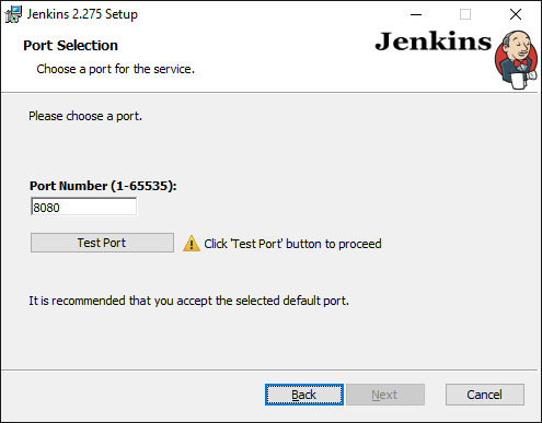 Jenkins Installer Wizard port selection