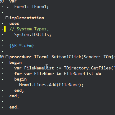Delphi code demonstrating inline variables