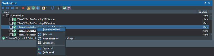 Screenshot run selected test