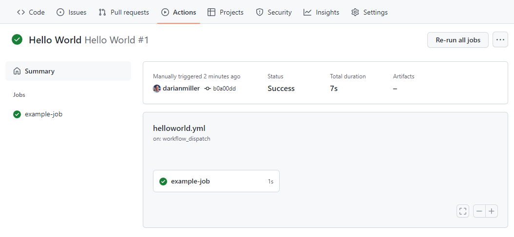 GitHub Action workflow detail page