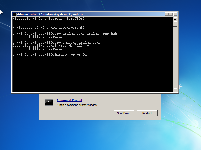 Utilman.exe Password Recovery Trick