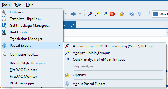Pascal Analyzer - Menu