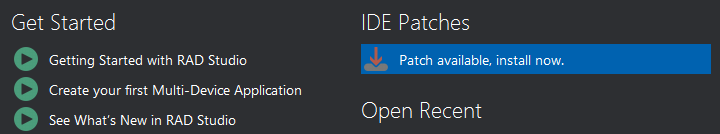 RAD Studio IDE informs you of a patch being available
