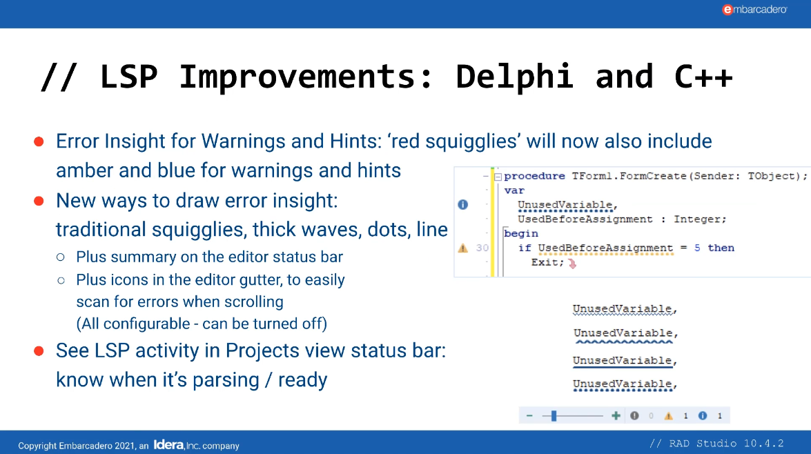 Overview of some LSP Improvements in RAD Studio 10.4.2
