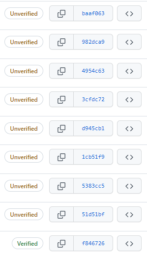 Screenshot of list of git commits
