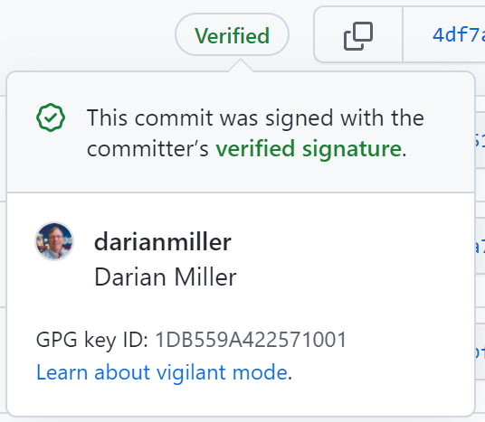 Example signed commit on GitHub